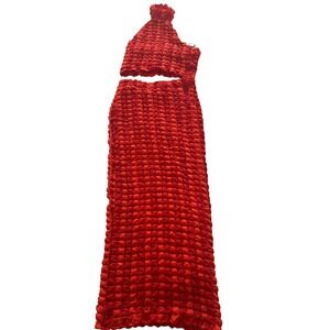 NWT Fashion Nova‎ Next Level Bubble Skirt Set Red Combo Size M Textured 2-Piece